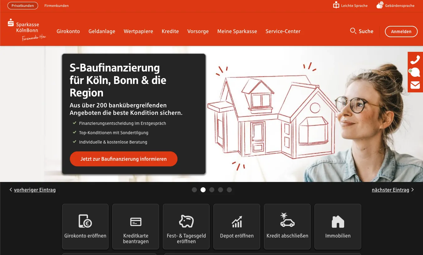 Website der Sparkasse KölnBonn